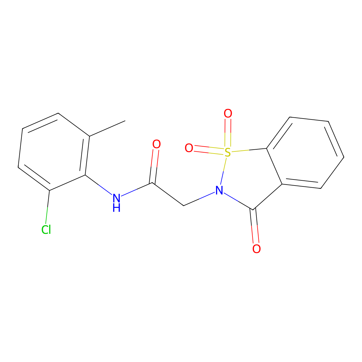 N-(2-chloro-6-methylphenyl)-2-(1,1-dioxido-3-oxo-1,2-benzothiazol-2(3H)-yl)acetamide molecular structure, CAS 1260907-20-7