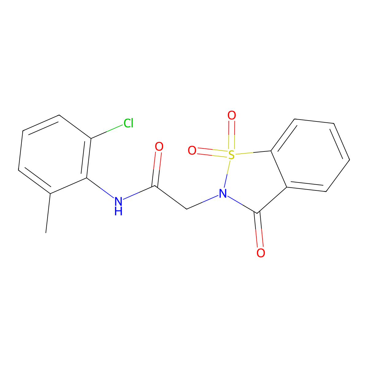N-(2-chloro-6-methylphenyl)-2-(1,1-dioxido-3-oxo-1,2-benzothiazol-2(3H)-yl)acetamide molecular structure, CAS 1260907-20-7