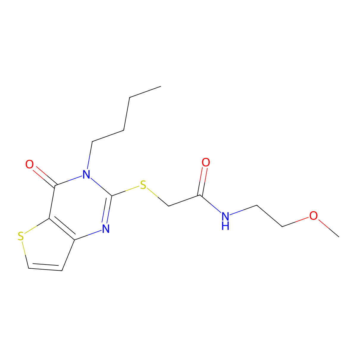 2-[(3-butyl-4-oxo-3,4-dihydrothieno[3,2-d]pyrimidin-2-yl)sulfanyl]-N-(2-methoxyethyl)acetamide molecular structure, CAS 1260907-30-9