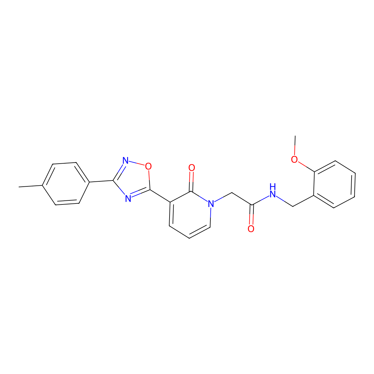 N-(2-methoxybenzyl)-2-[3-[3-(4-methylphenyl)-1,2,4-oxadiazol-5-yl]-2-oxopyridin-1(2H)-yl]acetamide molecular structure, CAS 1260907-60-5