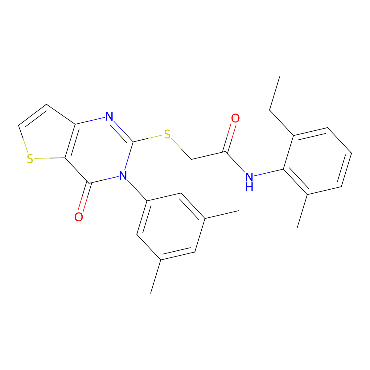 2-{[3-(3,5-dimethylphenyl)-4-oxo-3,4-dihydrothieno[3,2-d]pyrimidin-2-yl]sulfanyl}-N-(2-ethyl-6-methylphenyl)acetamide molecular structure, CAS 1260908-36-8