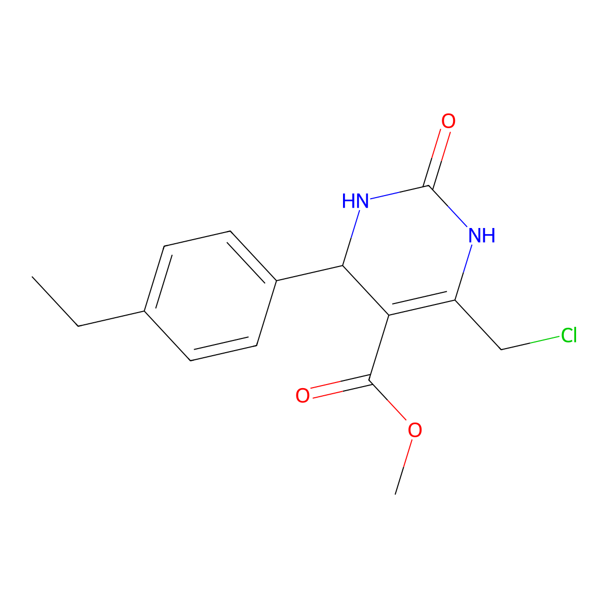 Methyl 6-(chloromethyl)-4-(4-ethylphenyl)-2-oxo-1,2,3,4-tetrahydropyrimidine-5-carboxylate molecular structure, CAS 1260908-53-9