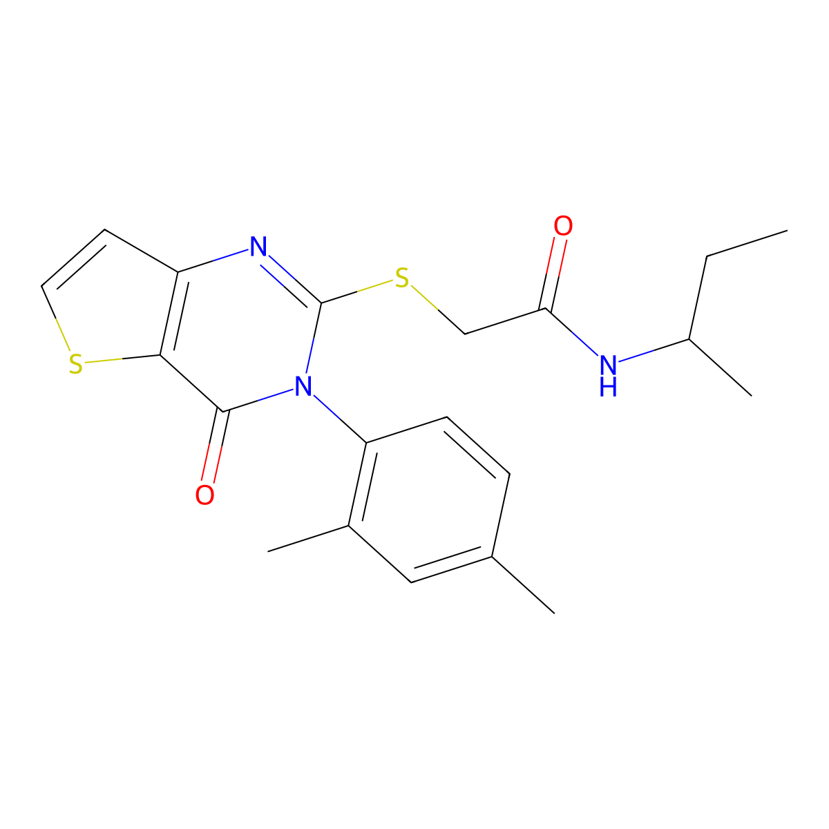 N-(butan-2-yl)-2-{[3-(2,4-dimethylphenyl)-4-oxo-3,4-dihydrothieno[3,2-d]pyrimidin-2-yl]sulfanyl}acetamide molecular structure, CAS 1260909-88-3