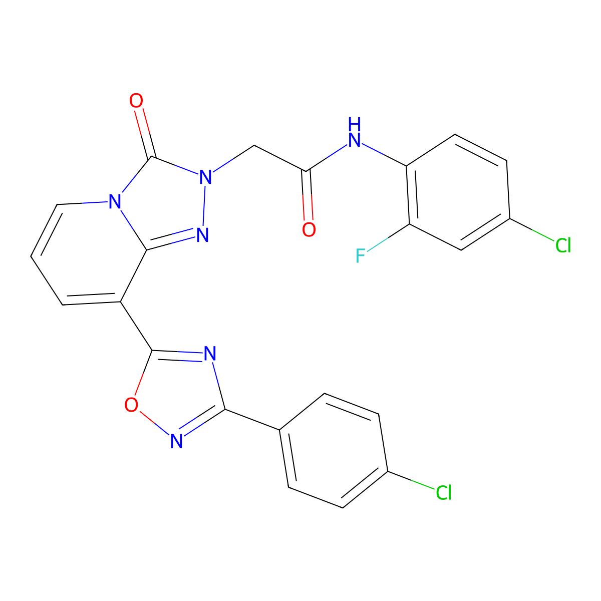 N-(4-chloro-2-fluorophenyl)-2-{8-[3-(4-chlorophenyl)-1,2,4-oxadiazol-5-yl]-3-oxo[1,2,4]triazolo[4,3-a]pyridin-2(3H)-yl}acetamide molecular structure, CAS 1260910-17-5