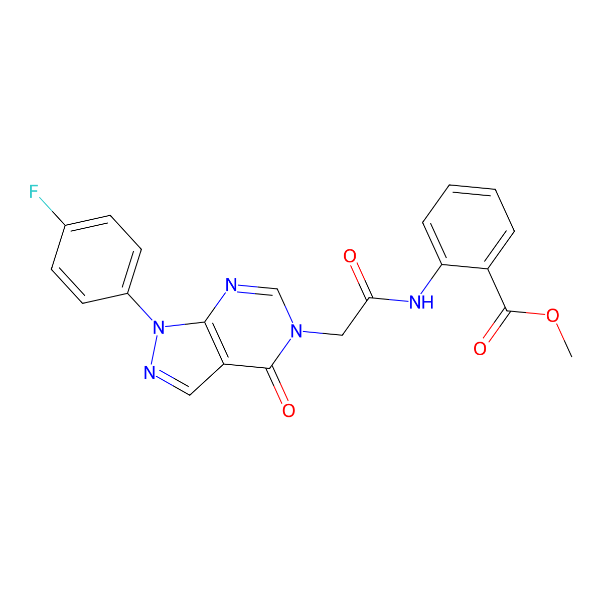 methyl 2-({[1-(4-fluorophenyl)-4-oxo-1,4-dihydro-5H-pyrazolo[3,4-d]pyrimidin-5-yl]acetyl}amino)benzoate molecular structure, CAS 1260910-21-1