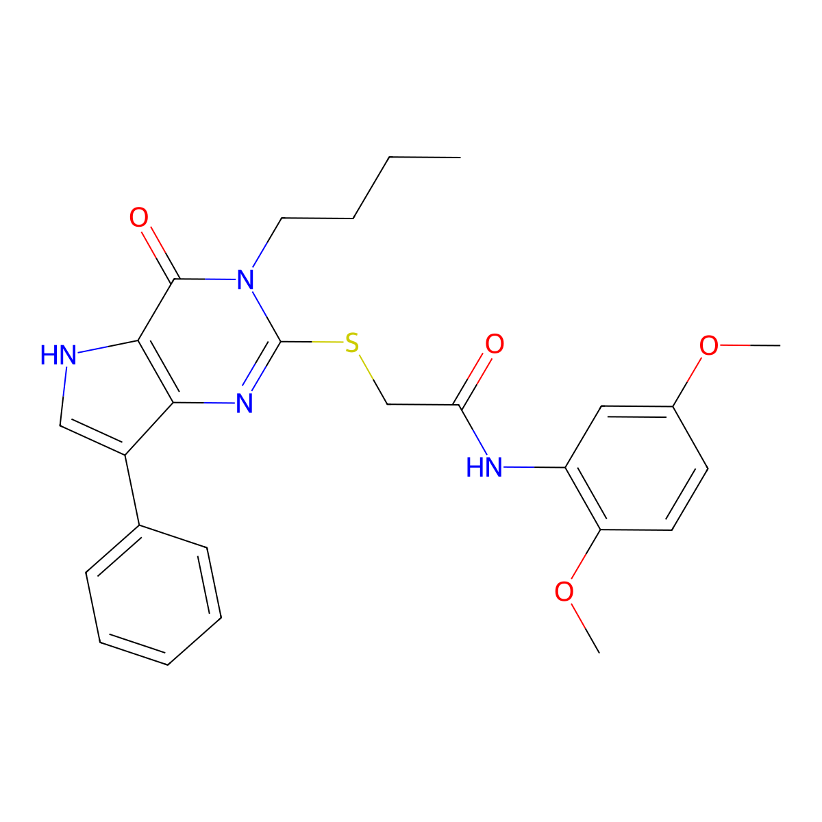 2-((3-butyl-4-oxo-7-phenyl-4,5-dihydro-3H-pyrrolo[3,2-d]pyrimidin-2-yl)thio)-N-(2,5-dimethoxyphenyl)acetamide molecular structure, CAS 1260910-43-7