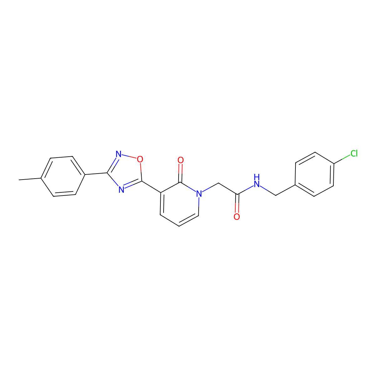 N-(4-chlorobenzyl)-2-[3-[3-(4-methylphenyl)-1,2,4-oxadiazol-5-yl]-2-oxopyridin-1(2H)-yl]acetamide molecular structure, CAS 1260910-53-9