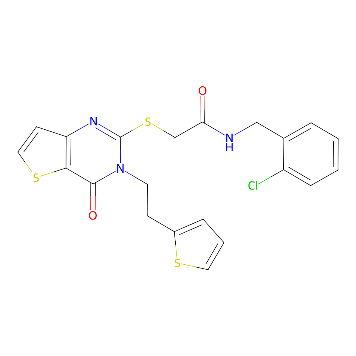 N-(2-chlorobenzyl)-2-({4-oxo-3-[2-(thiophen-2-yl)ethyl]-3,4-dihydrothieno[3,2-d]pyrimidin-2-yl}sulfanyl)acetamide molecular structure, CAS 1260910-65-3