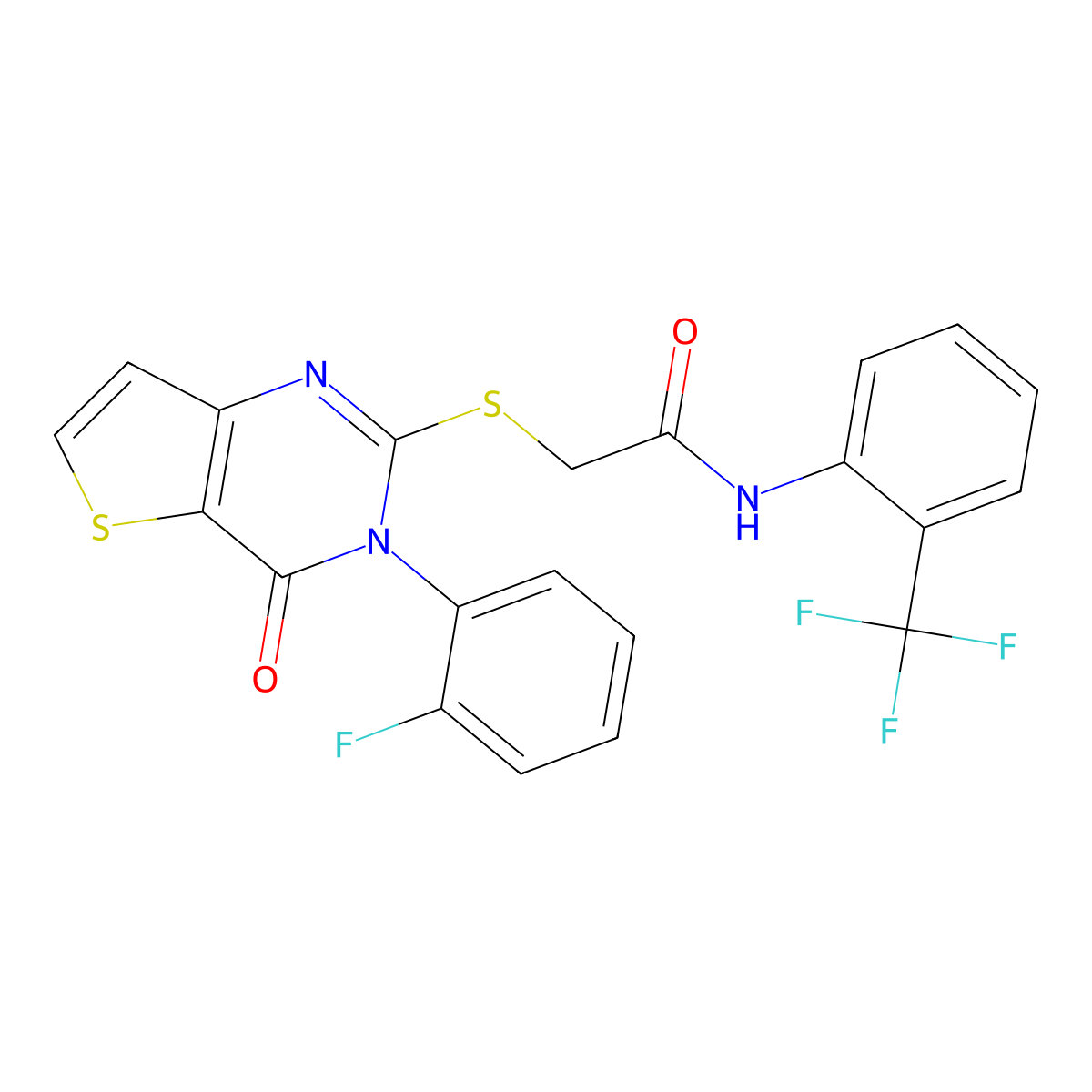 2-{[3-(2-fluorophenyl)-4-oxo-3,4-dihydrothieno[3,2-d]pyrimidin-2-yl]sulfanyl}-N-[2-(trifluoromethyl)phenyl]acetamide molecular structure, CAS 1260910-92-6