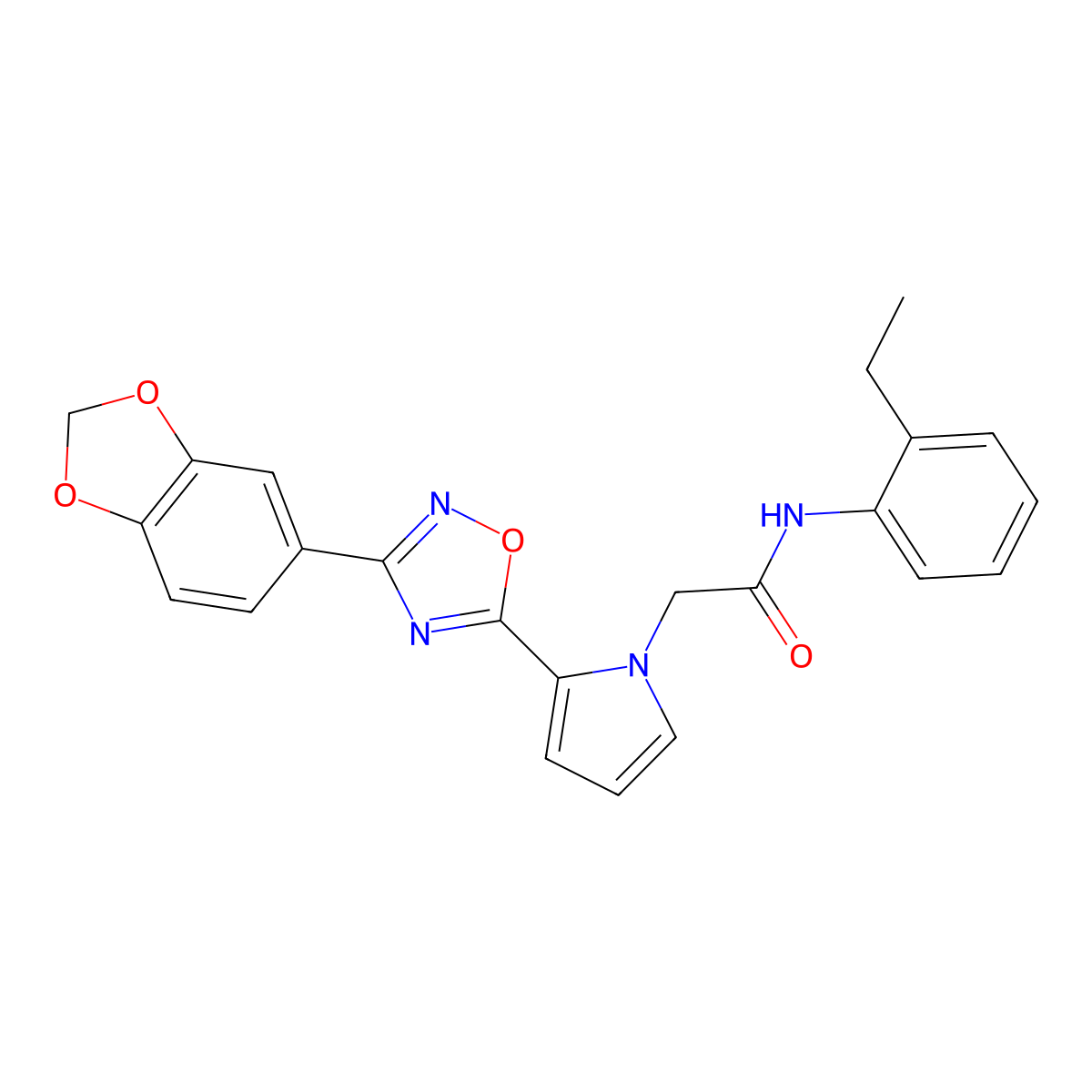 2-{2-[3-(1,3-benzodioxol-5-yl)-1,2,4-oxadiazol-5-yl]-1H-pyrrol-1-yl}-N-(2-ethylphenyl)acetamide molecular structure, CAS 1260911-42-9