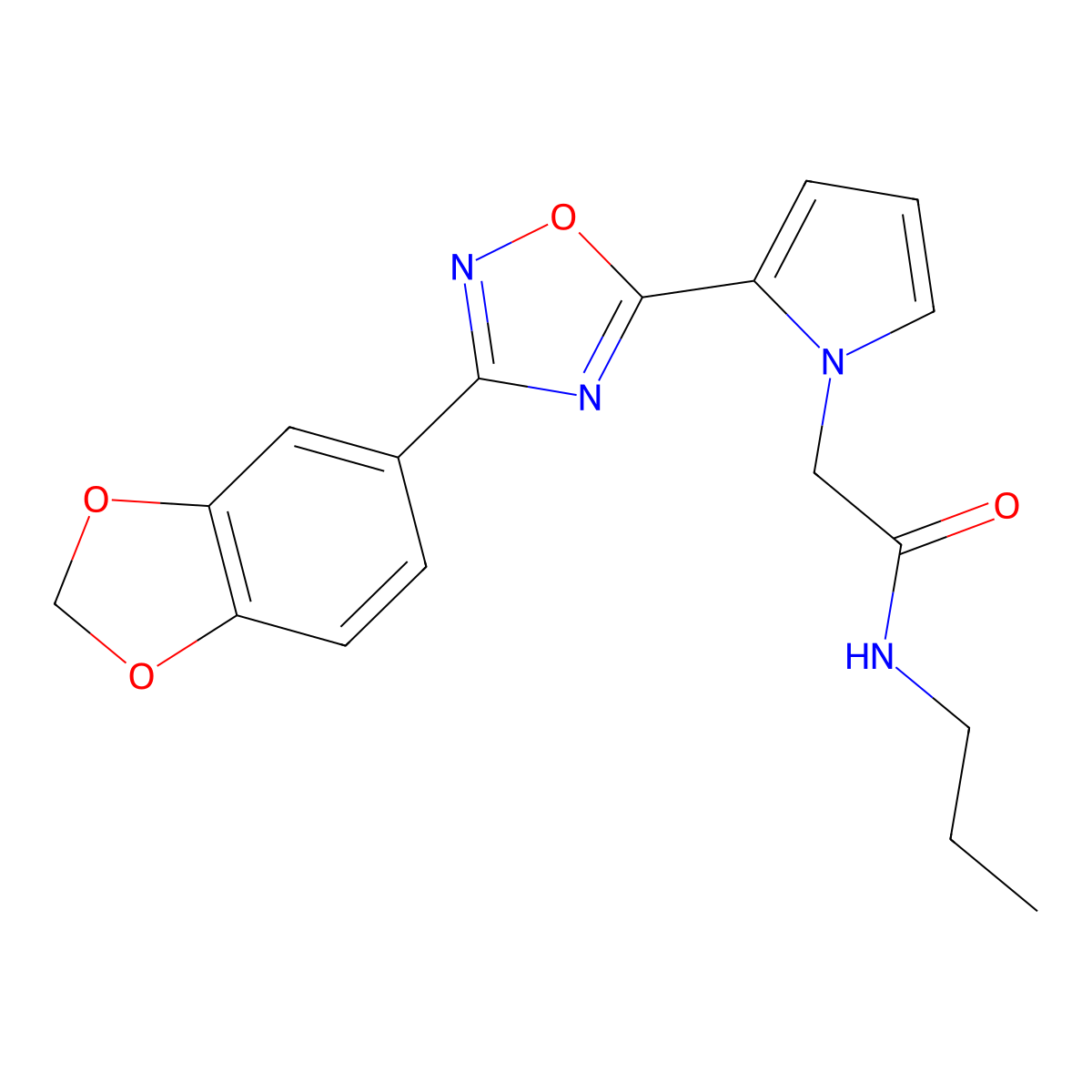 2-{2-[3-(2H-1,3-benzodioxol-5-yl)-1,2,4-oxadiazol-5-yl]-1H-pyrrol-1-yl}-N-propylacetamide molecular structure, CAS 1260911-60-1