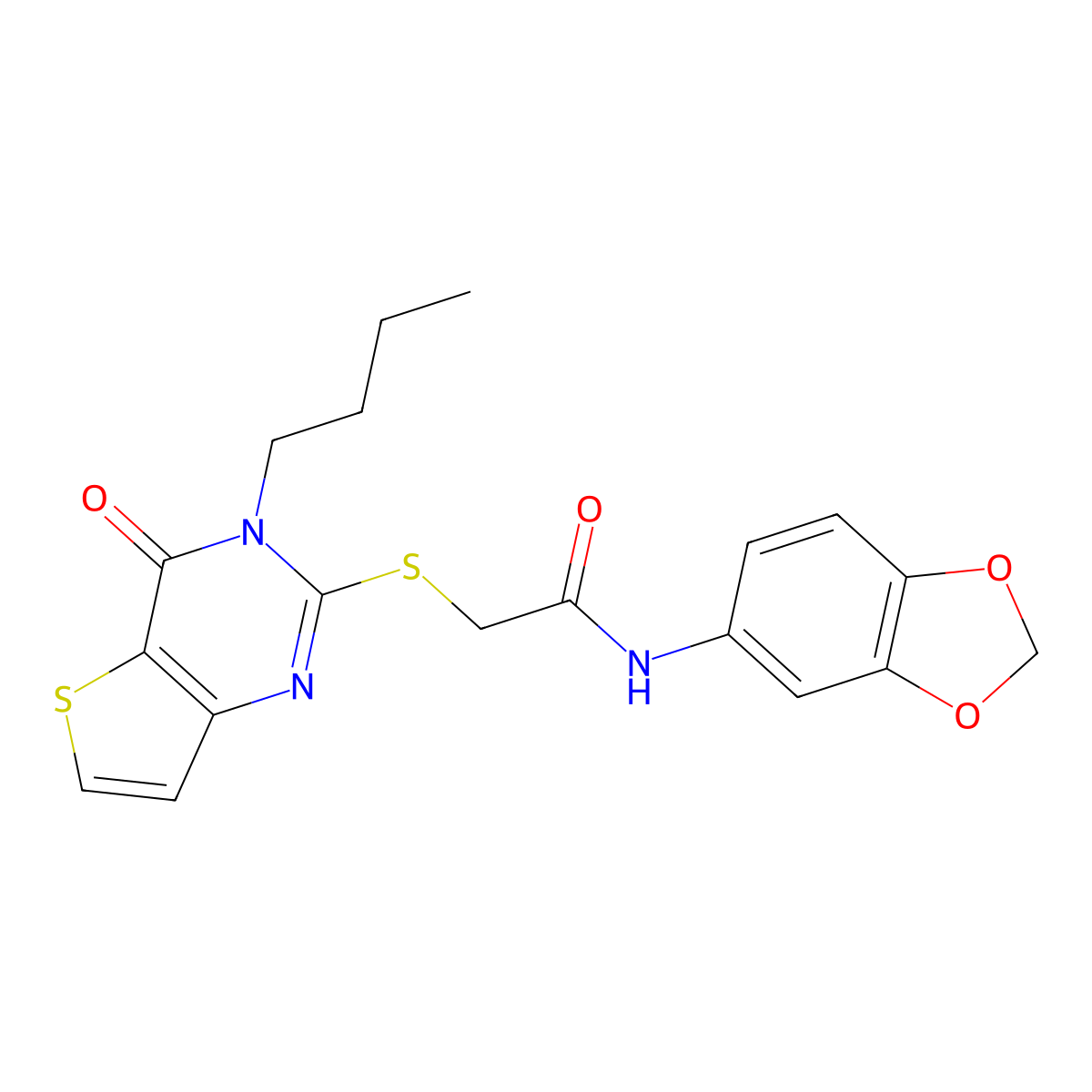 N-(1,3-benzodioxol-5-yl)-2-[(3-butyl-4-oxo-3,4-dihydrothieno[3,2-d]pyrimidin-2-yl)sulfanyl]acetamide molecular structure, CAS 1260912-07-9