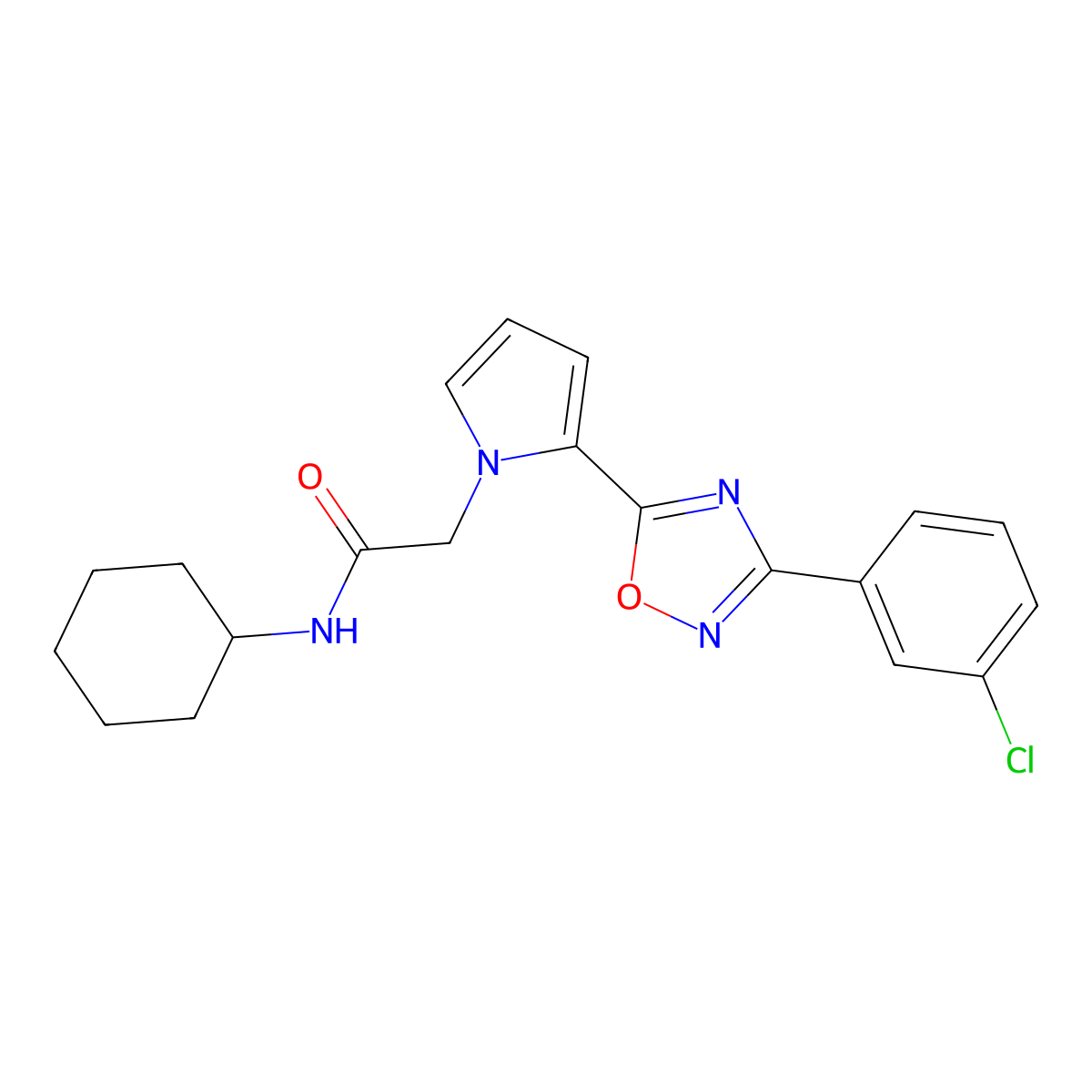 2-{2-[3-(3-chlorophenyl)-1,2,4-oxadiazol-5-yl]-1H-pyrrol-1-yl}-N-cyclohexylacetamide molecular structure, CAS 1260912-17-1