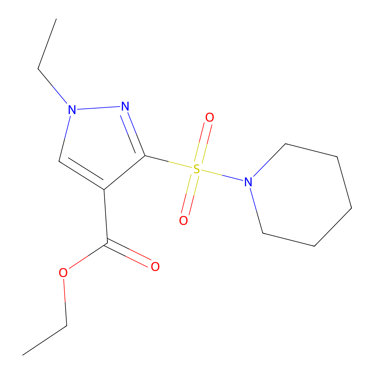 ethyl 1-ethyl-3-(piperidin-1-ylsulfonyl)-1H-pyrazole-4-carboxylate molecular structure, CAS 1260912-39-7