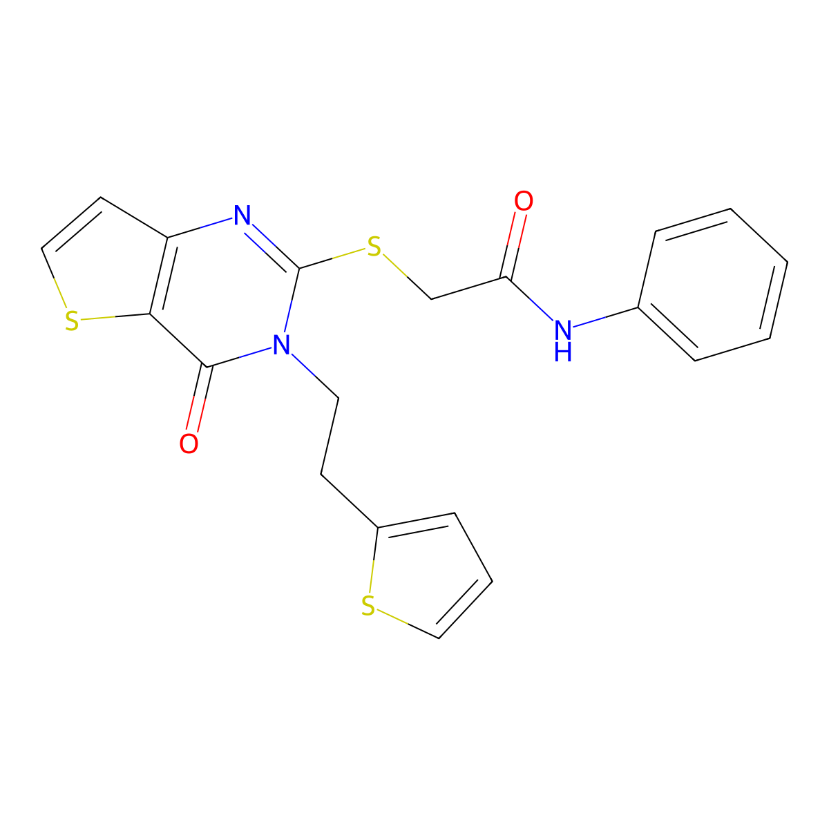 2-({4-oxo-3-[2-(thiophen-2-yl)ethyl]-3,4-dihydrothieno[3,2-d]pyrimidin-2-yl}sulfanyl)-N-phenylacetamide molecular structure, CAS 1260913-10-7