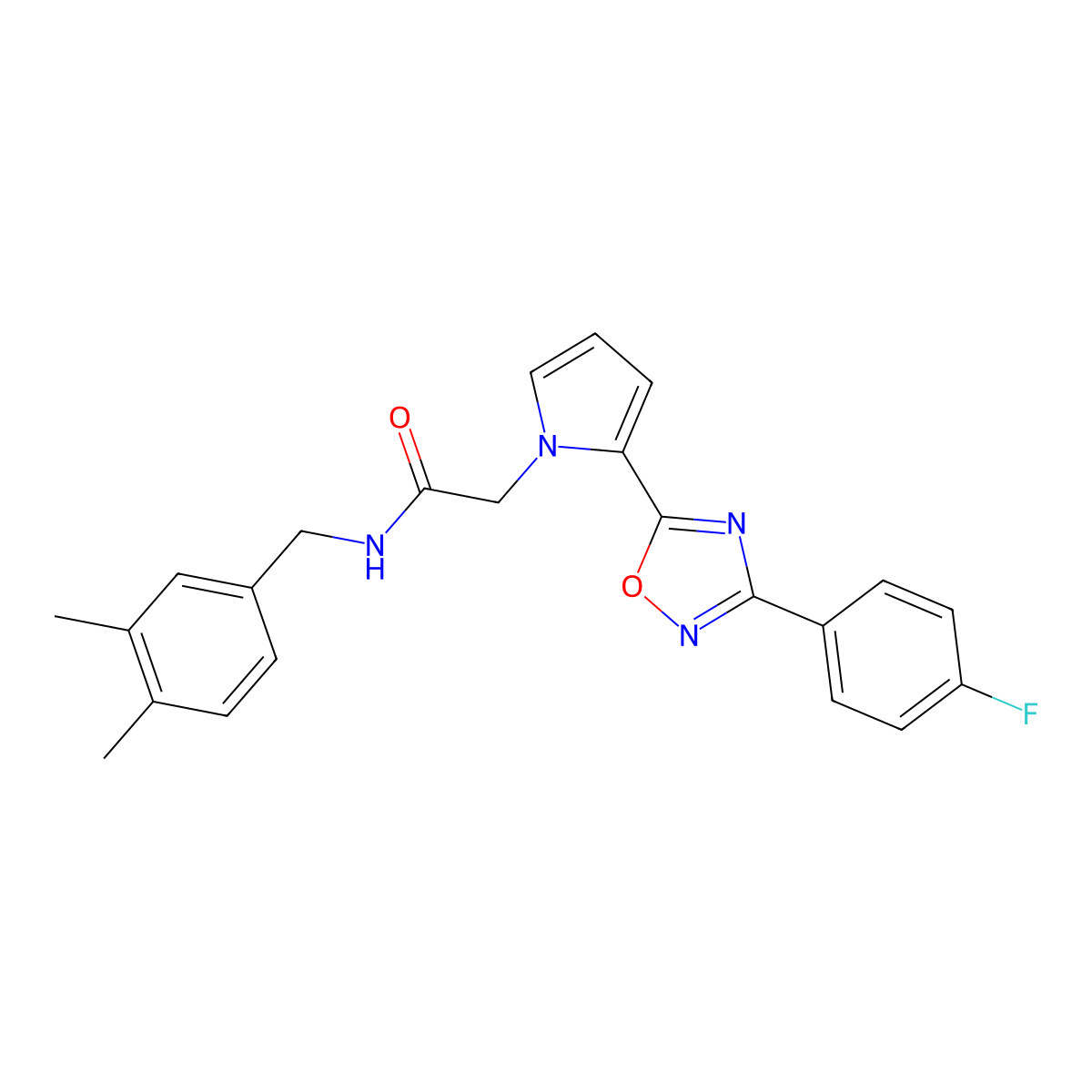 N-(3,4-dimethylbenzyl)-2-(2-(3-(4-fluorophenyl)-1,2,4-oxadiazol-5-yl)-1H-pyrrol-1-yl)acetamide molecular structure, CAS 1260913-17-4