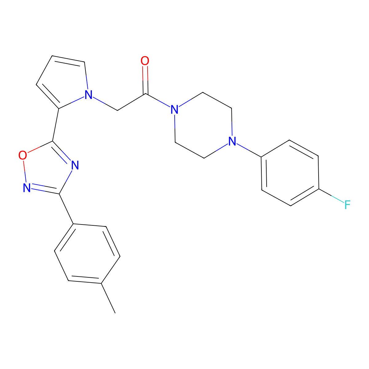 1-[4-(4-fluorophenyl)piperazin-1-yl]-2-{2-[3-(4-methylphenyl)-1,2,4-oxadiazol-5-yl]-1H-pyrrol-1-yl}ethanone molecular structure, CAS 1260913-69-6
