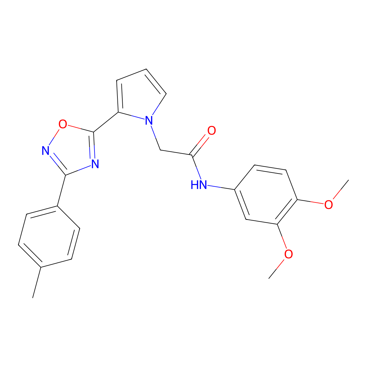 N-(3,4-dimethoxyphenyl)-2-{2-[3-(4-methylphenyl)-1,2,4-oxadiazol-5-yl]-1H-pyrrol-1-yl}acetamide molecular structure, CAS 1260913-72-1