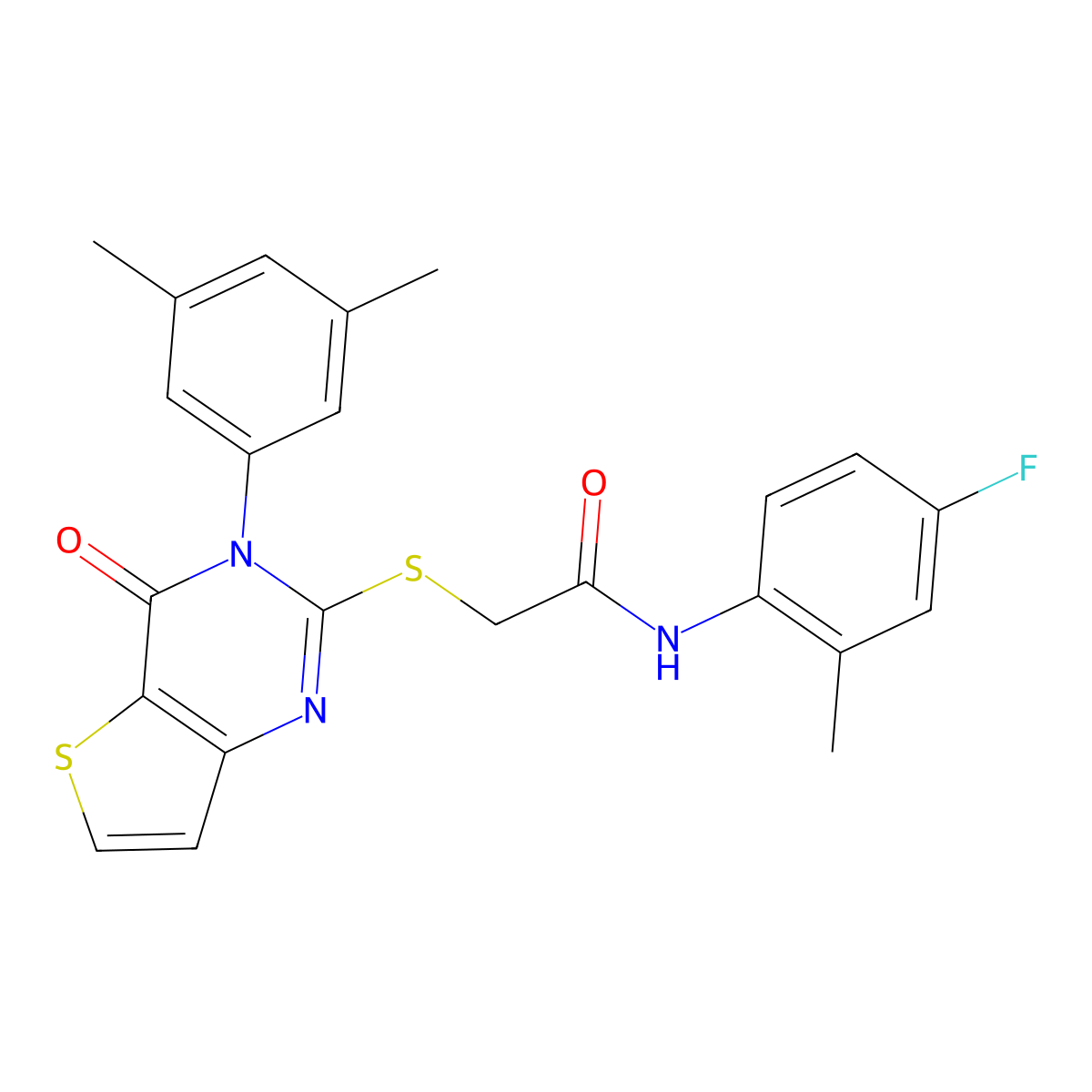 2-{[3-(3,5-dimethylphenyl)-4-oxo-3,4-dihydrothieno[3,2-d]pyrimidin-2-yl]sulfanyl}-N-(4-fluoro-2-methylphenyl)acetamide molecular structure, CAS 1260913-75-4