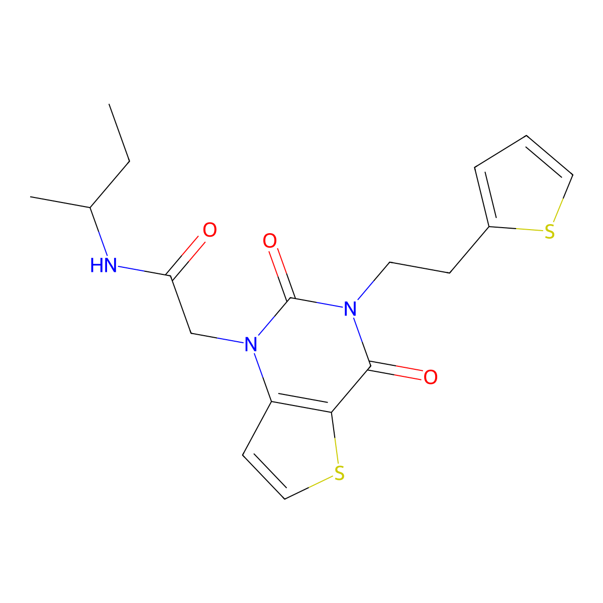 N-(butan-2-yl)-2-{2,4-dioxo-3-[2-(thiophen-2-yl)ethyl]-3,4-dihydrothieno[3,2-d]pyrimidin-1(2H)-yl}acetamide molecular structure, CAS 1260913-77-6