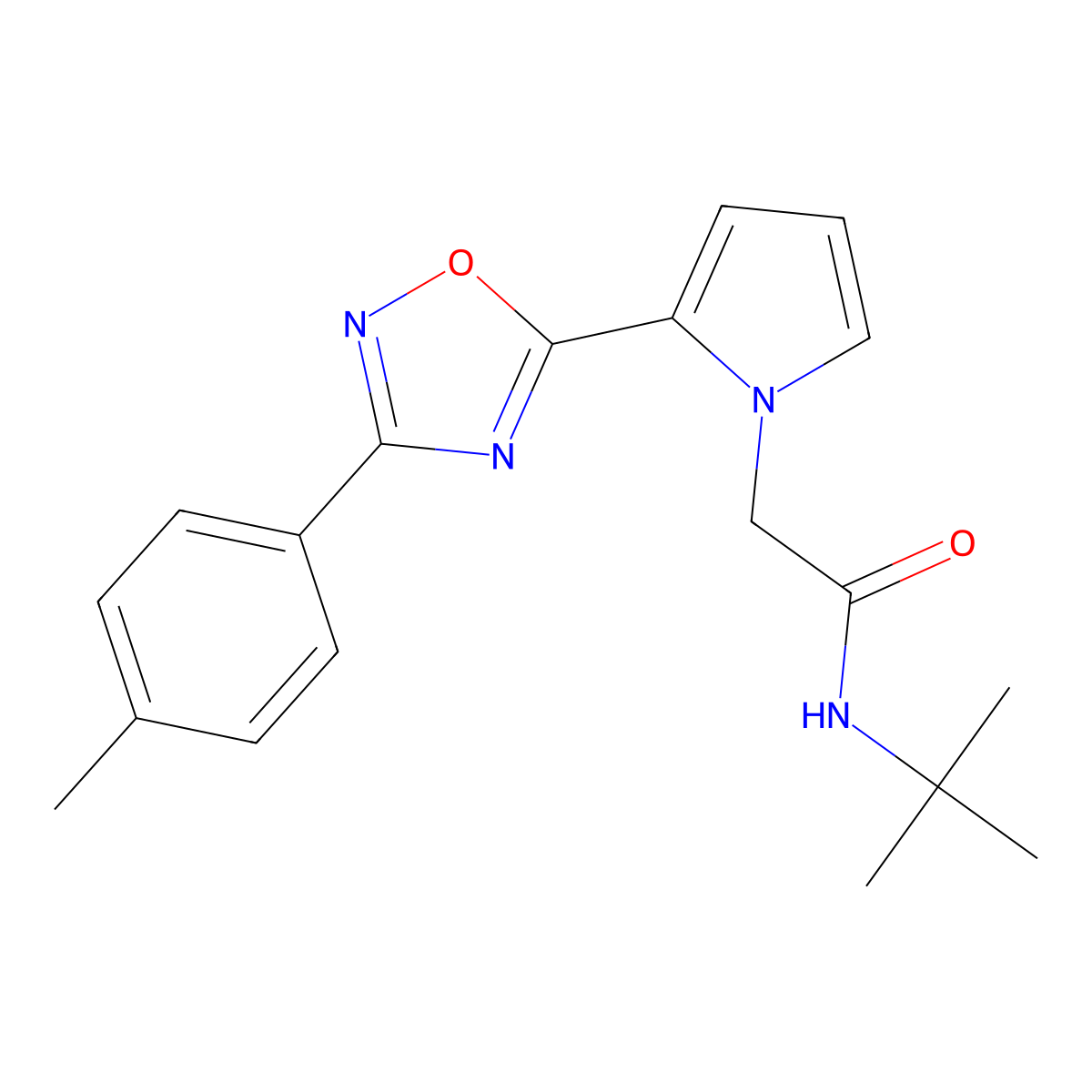 N-tert-butyl-2-{2-[3-(4-methylphenyl)-1,2,4-oxadiazol-5-yl]-1H-pyrrol-1-yl}acetamide molecular structure, CAS 1260913-94-7