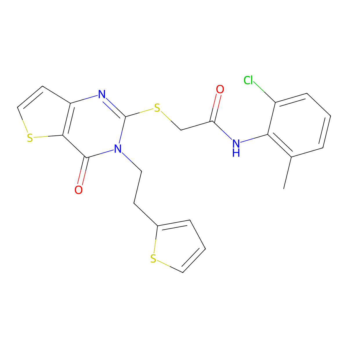 N-(2-chloro-6-methylphenyl)-2-({4-oxo-3-[2-(thiophen-2-yl)ethyl]-3,4-dihydrothieno[3,2-d]pyrimidin-2-yl}sulfanyl)acetamide molecular structure, CAS 1260914-06-4