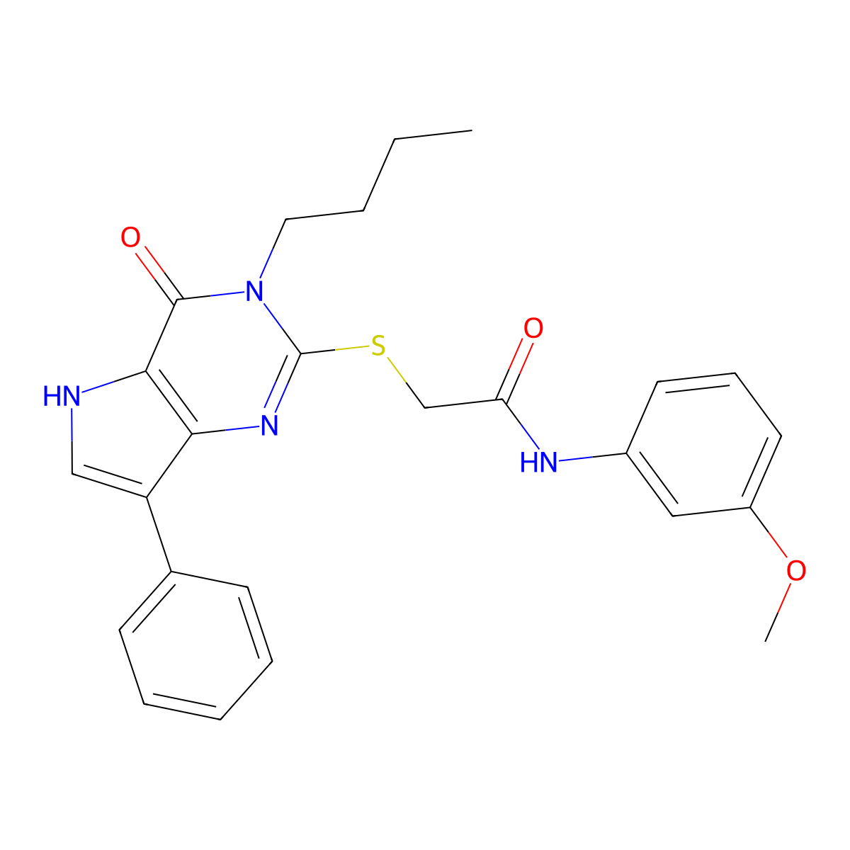 2-({3-butyl-4-oxo-7-phenyl-3H,4H,5H-pyrrolo[3,2-d]pyrimidin-2-yl}sulfanyl)-N-(3-methoxyphenyl)acetamide molecular structure, CAS 1260914-30-4