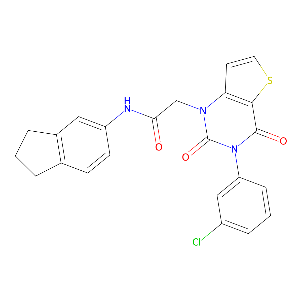 2-[3-(3-chlorophenyl)-2,4-dioxo-1H,2H,3H,4H-thieno[3,2-d]pyrimidin-1-yl]-N-(2,3-dihydro-1H-inden-5-yl)acetamide molecular structure, CAS 1260914-31-5