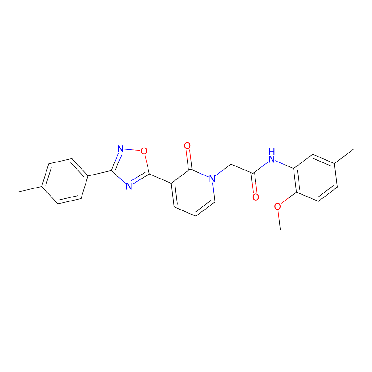 N-(2-methoxy-5-methylphenyl)-2-[3-[3-(4-methylphenyl)-1,2,4-oxadiazol-5-yl]-2-oxopyridin-1(2H)-yl]acetamide molecular structure, CAS 1260914-35-9