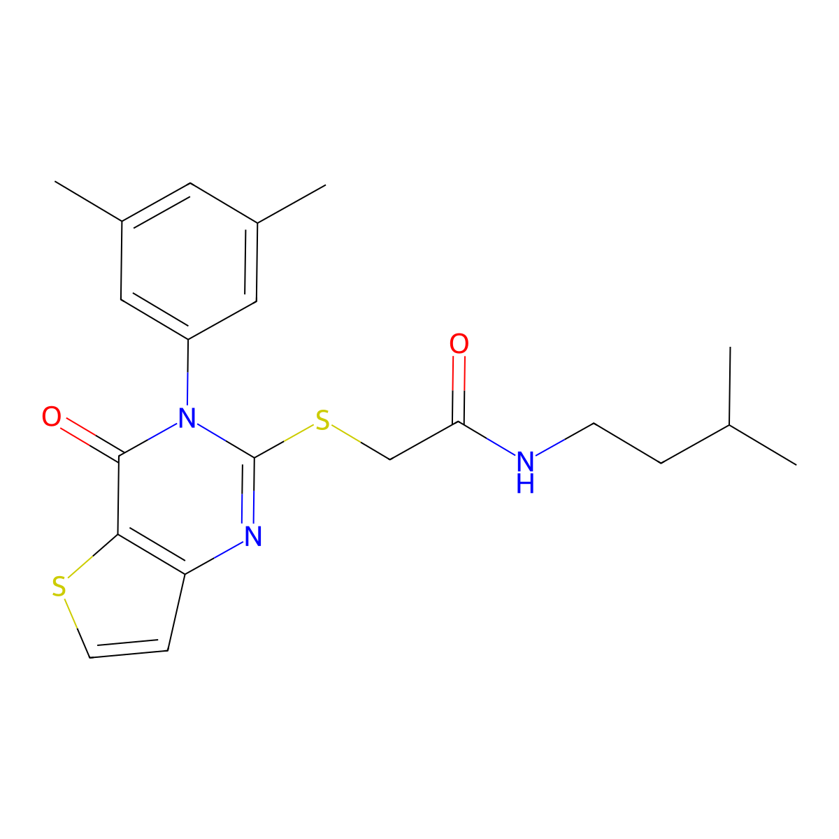 2-{[3-(3,5-dimethylphenyl)-4-oxo-3,4-dihydrothieno[3,2-d]pyrimidin-2-yl]sulfanyl}-N-(3-methylbutyl)acetamide molecular structure, CAS 1260914-39-3