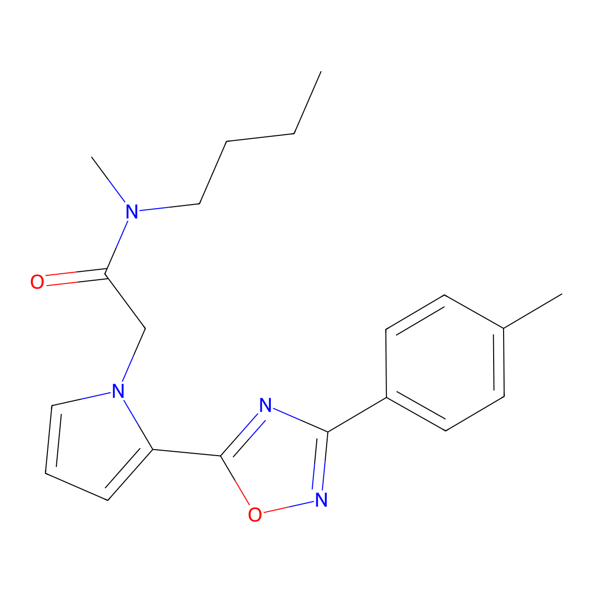 N-butyl-N-methyl-2-{2-[3-(4-methylphenyl)-1,2,4-oxadiazol-5-yl]-1H-pyrrol-1-yl}acetamide molecular structure, CAS 1260914-49-5