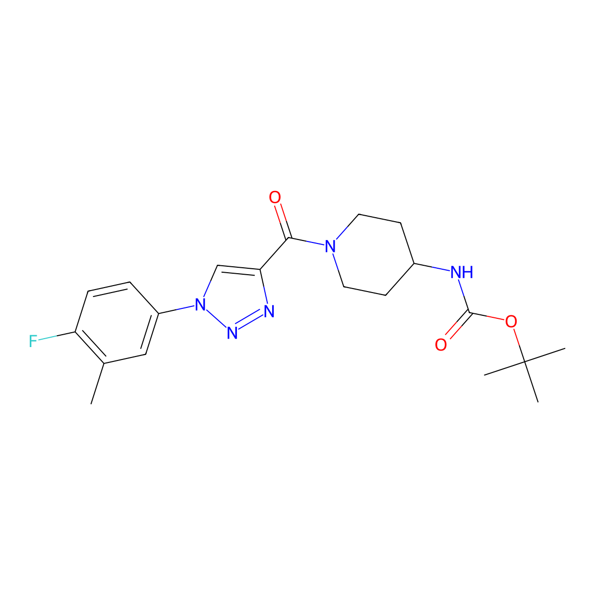 tert-butyl (1-{[1-(4-fluoro-3-methylphenyl)-1H-1,2,3-triazol-4-yl]carbonyl}piperidin-4-yl)carbamate molecular structure, CAS 1260914-55-3