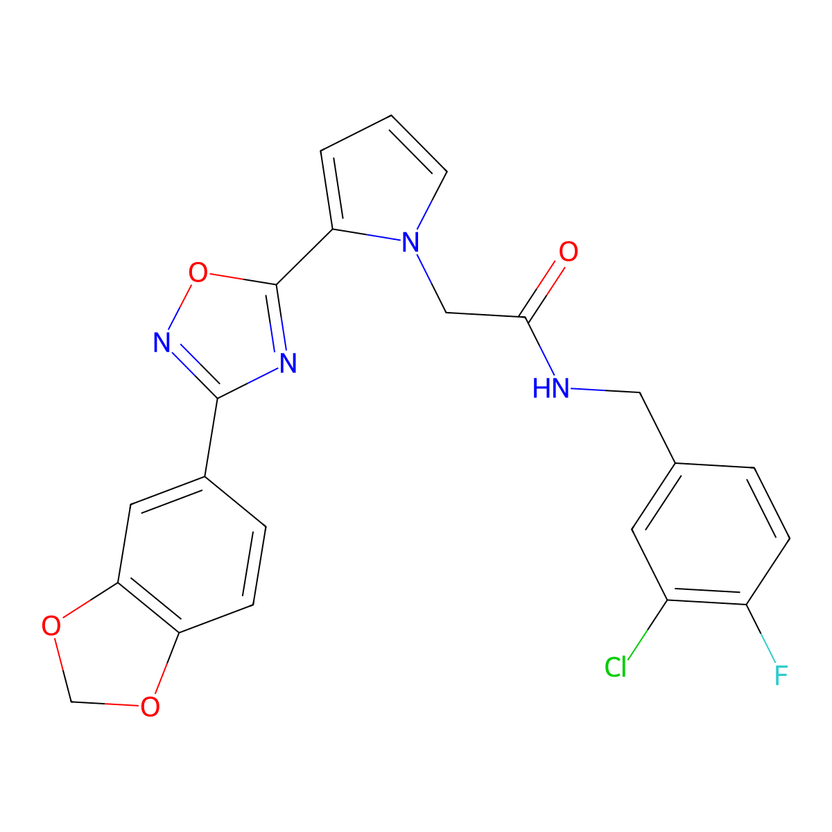 2-{2-[3-(1,3-benzodioxol-5-yl)-1,2,4-oxadiazol-5-yl]-1H-pyrrol-1-yl}-N-(3-chloro-4-fluorobenzyl)acetamide molecular structure, CAS 1260914-66-6