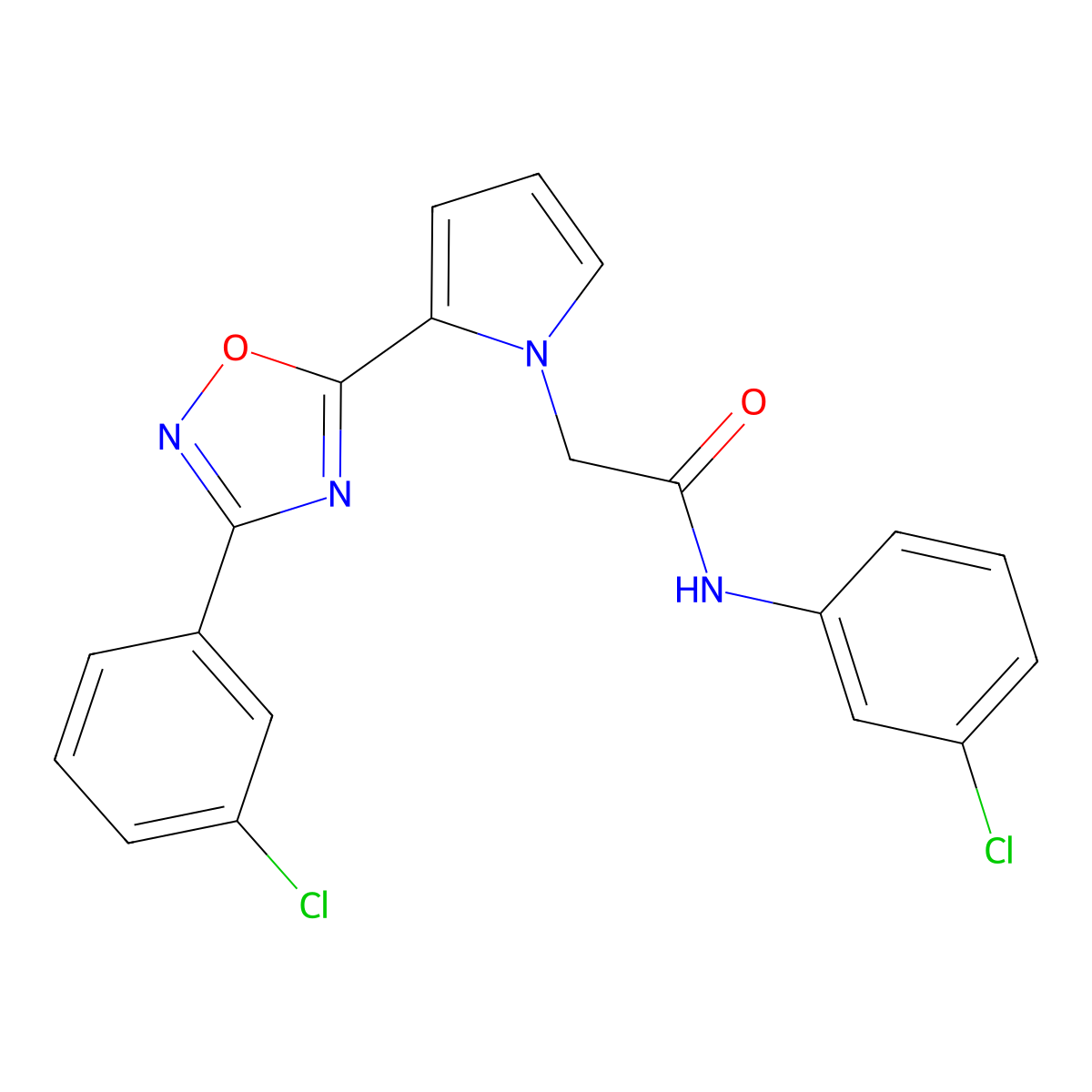 N-(3-chlorophenyl)-2-(2-(3-(3-chlorophenyl)-1,2,4-oxadiazol-5-yl)-1H-pyrrol-1-yl)acetamide molecular structure, CAS 1260915-14-7