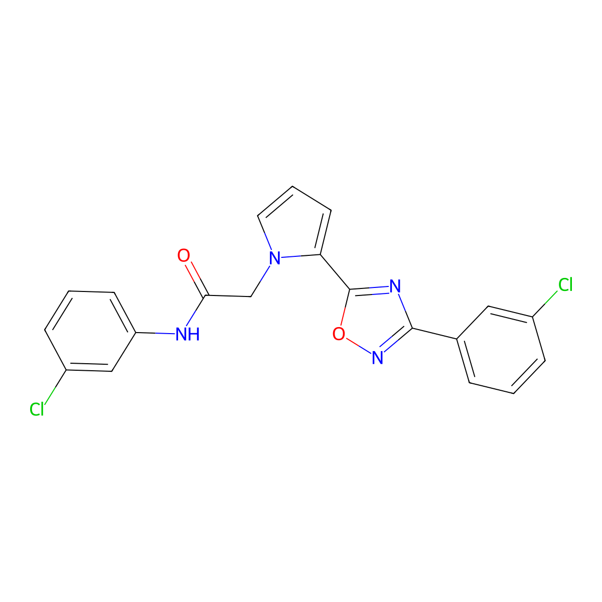 N-(3-chlorophenyl)-2-(2-(3-(3-chlorophenyl)-1,2,4-oxadiazol-5-yl)-1H-pyrrol-1-yl)acetamide molecular structure, CAS 1260915-14-7
