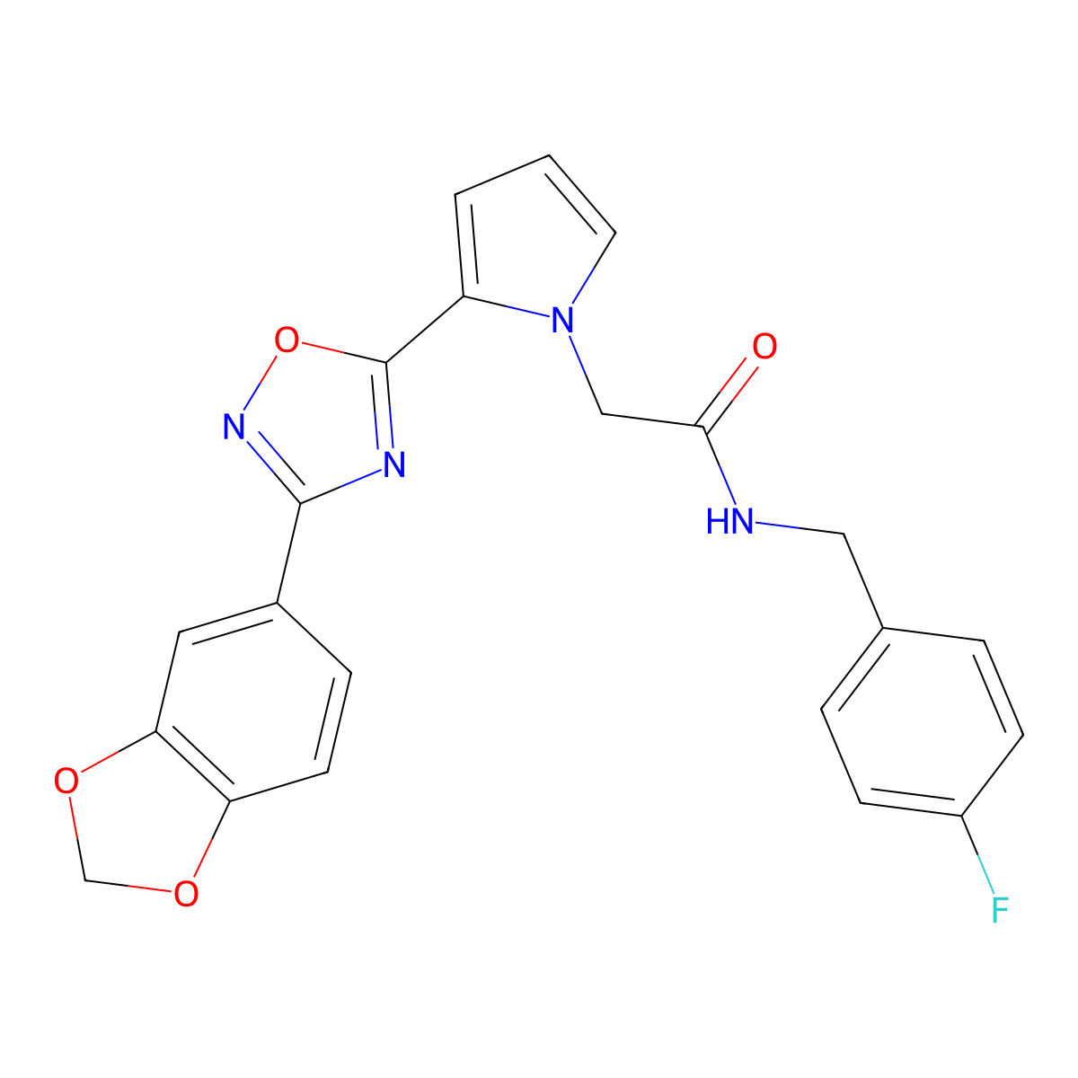 2-{2-[3-(1,3-benzodioxol-5-yl)-1,2,4-oxadiazol-5-yl]-1H-pyrrol-1-yl}-N-(4-fluorobenzyl)acetamide molecular structure, CAS 1260915-26-1