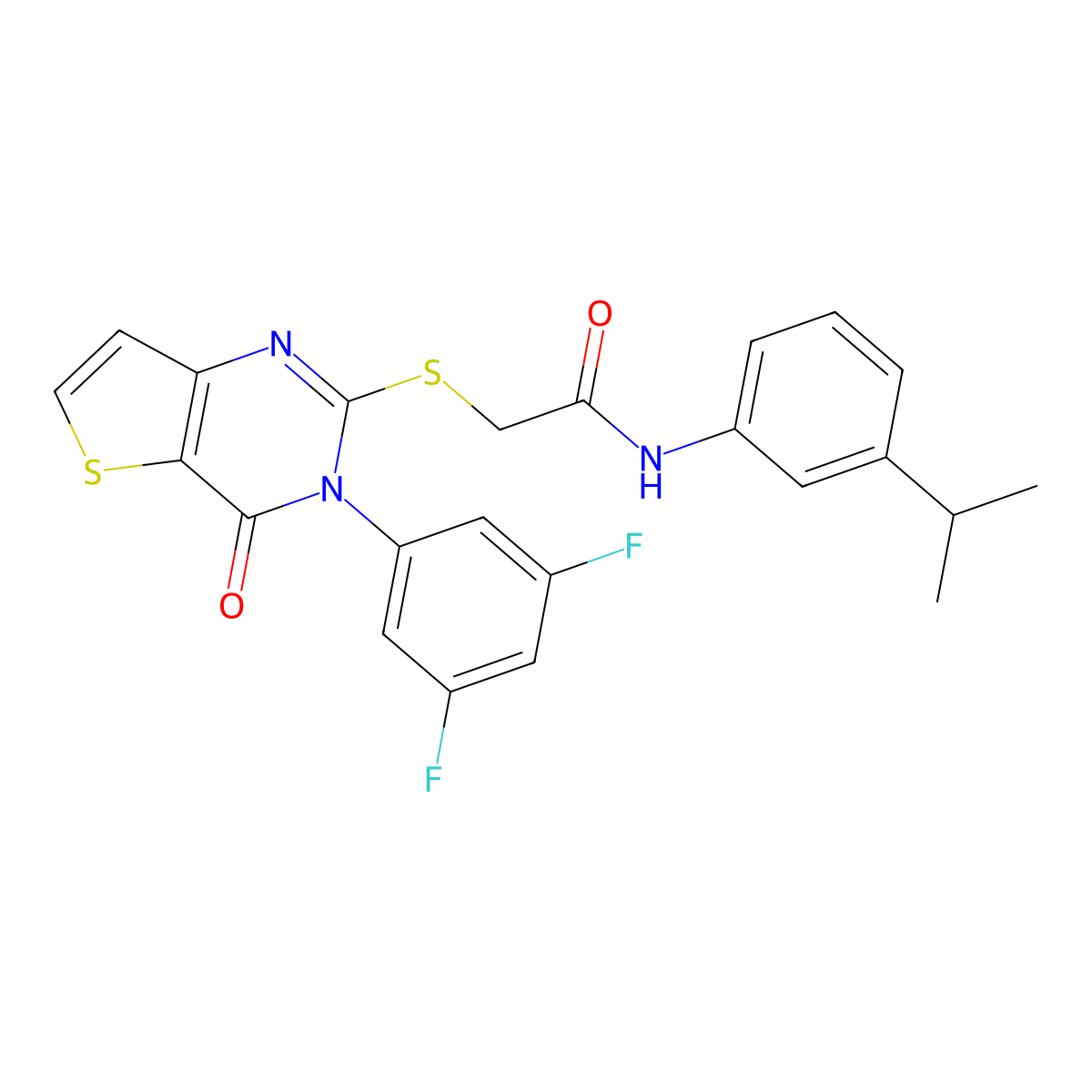 2-{[3-(3,5-difluorophenyl)-4-oxo-3,4-dihydrothieno[3,2-d]pyrimidin-2-yl]sulfanyl}-N-[3-(propan-2-yl)phenyl]acetamide molecular structure, CAS 1260915-39-6
