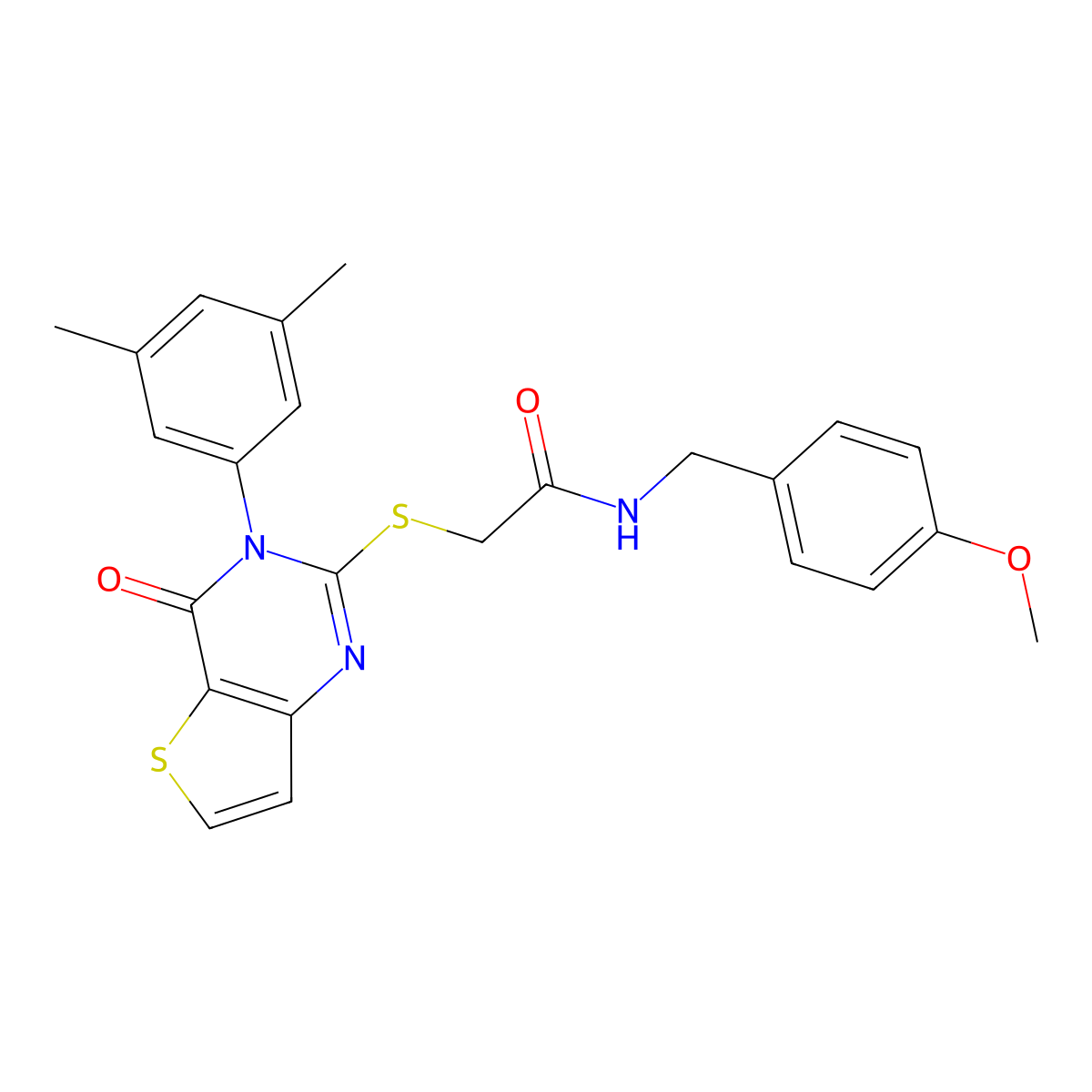 2-{[3-(3,5-dimethylphenyl)-4-oxo-3,4-dihydrothieno[3,2-d]pyrimidin-2-yl]sulfanyl}-N-(4-methoxybenzyl)acetamide molecular structure, CAS 1260916-00-4