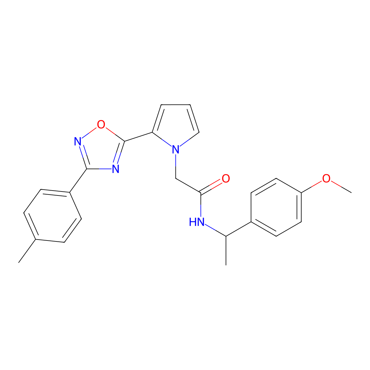 N-[1-(4-methoxyphenyl)ethyl]-2-{2-[3-(4-methylphenyl)-1,2,4-oxadiazol-5-yl]-1H-pyrrol-1-yl}acetamide molecular structure, CAS 1260916-04-8