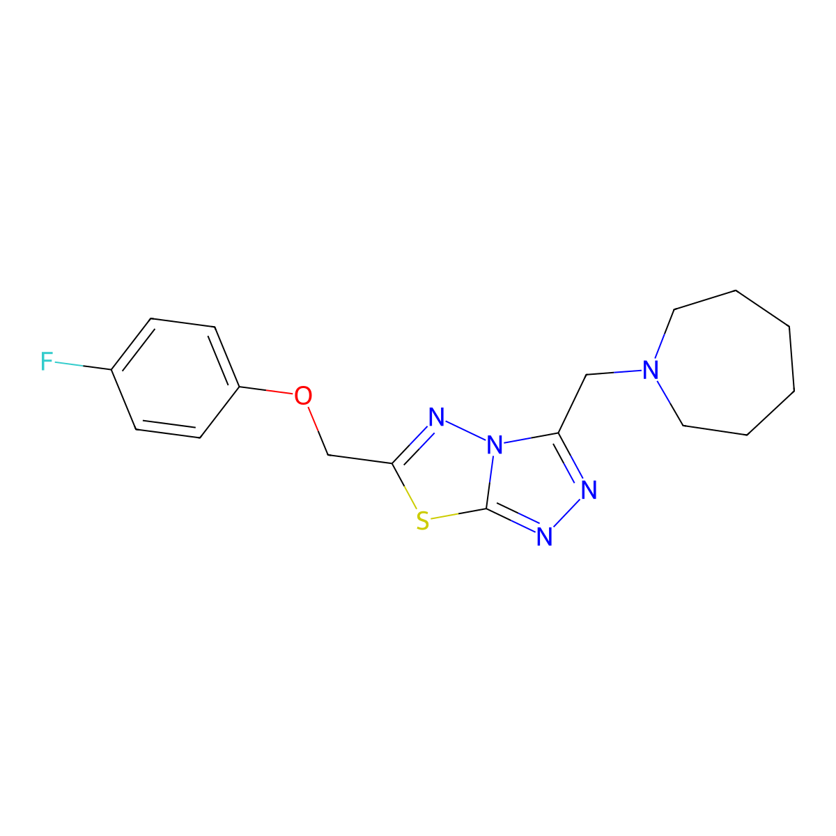 3-(Azepan-1-ylmethyl)-6-[(4-fluorophenoxy)methyl][1,2,4]triazolo[3,4-b][1,3,4]thiadiazole molecular structure, CAS 1260916-18-4