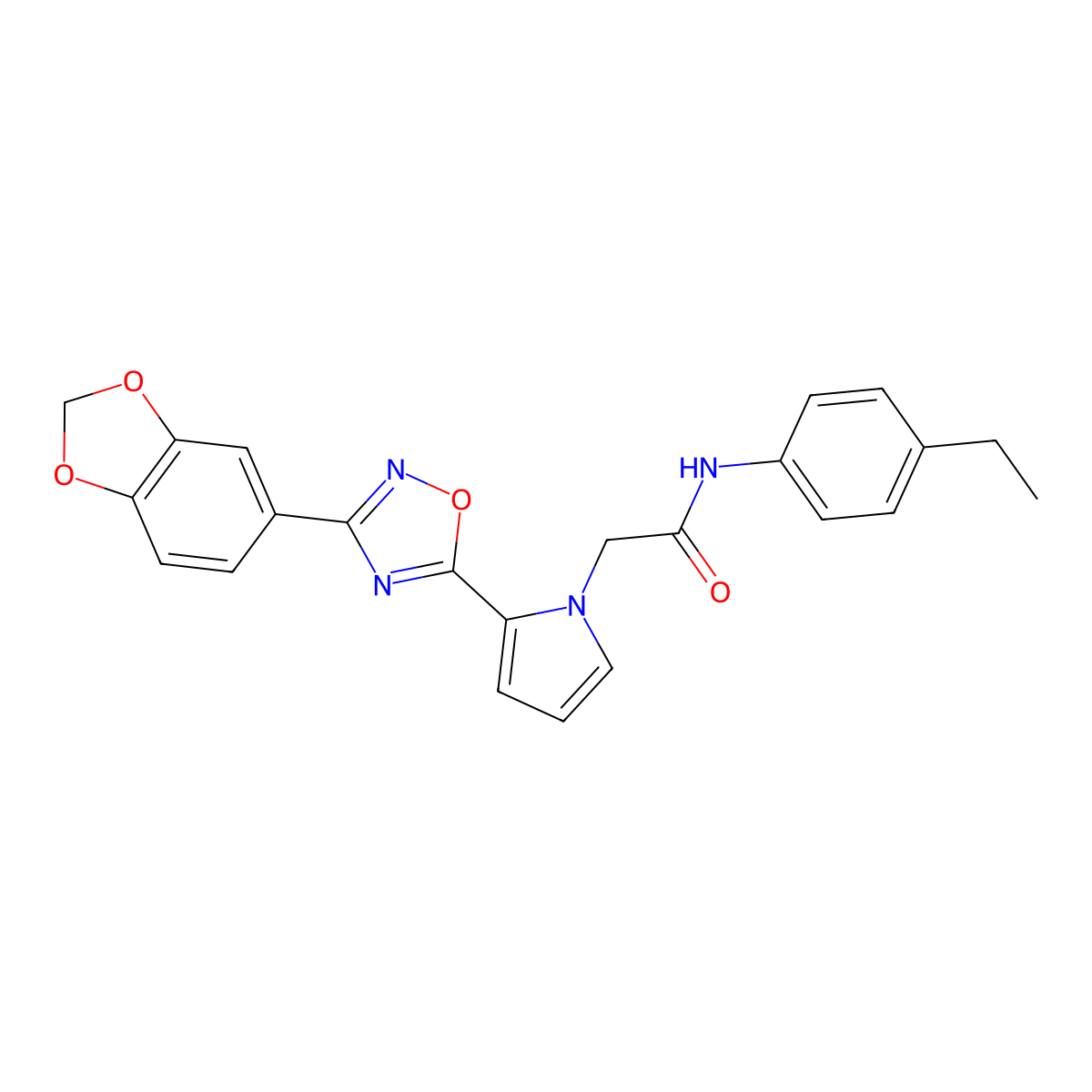 2-{2-[3-(1,3-benzodioxol-5-yl)-1,2,4-oxadiazol-5-yl]-1H-pyrrol-1-yl}-N-(4-ethylphenyl)acetamide molecular structure, CAS 1260916-36-6