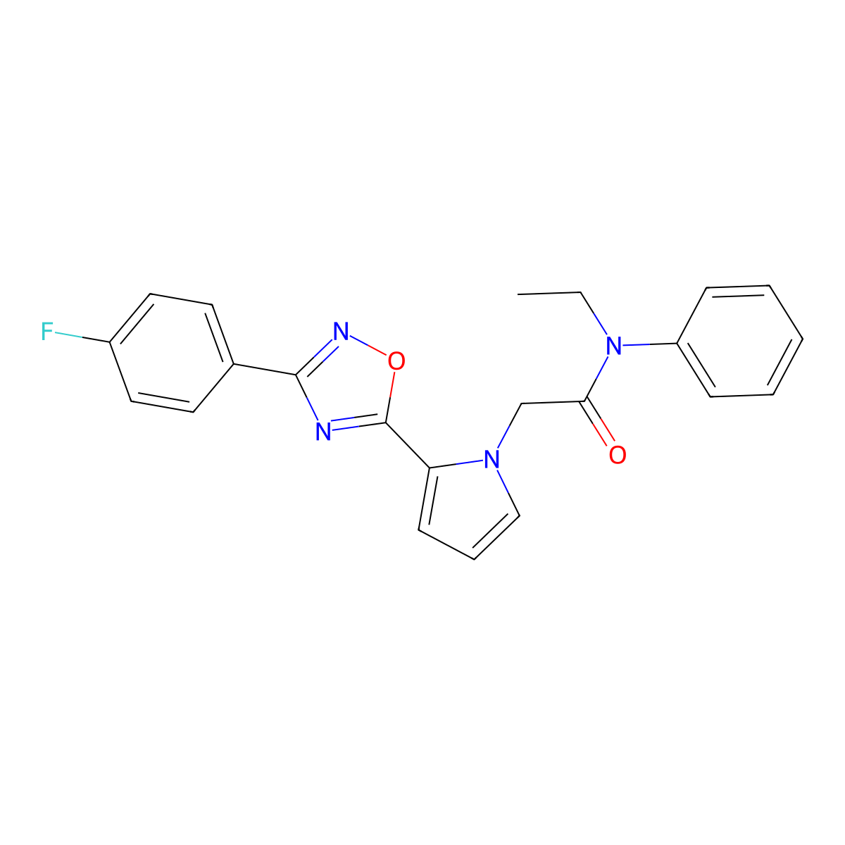 N-ethyl-2-{2-[3-(4-fluorophenyl)-1,2,4-oxadiazol-5-yl]-1H-pyrrol-1-yl}-N-phenylacetamide molecular structure, CAS 1260916-41-3