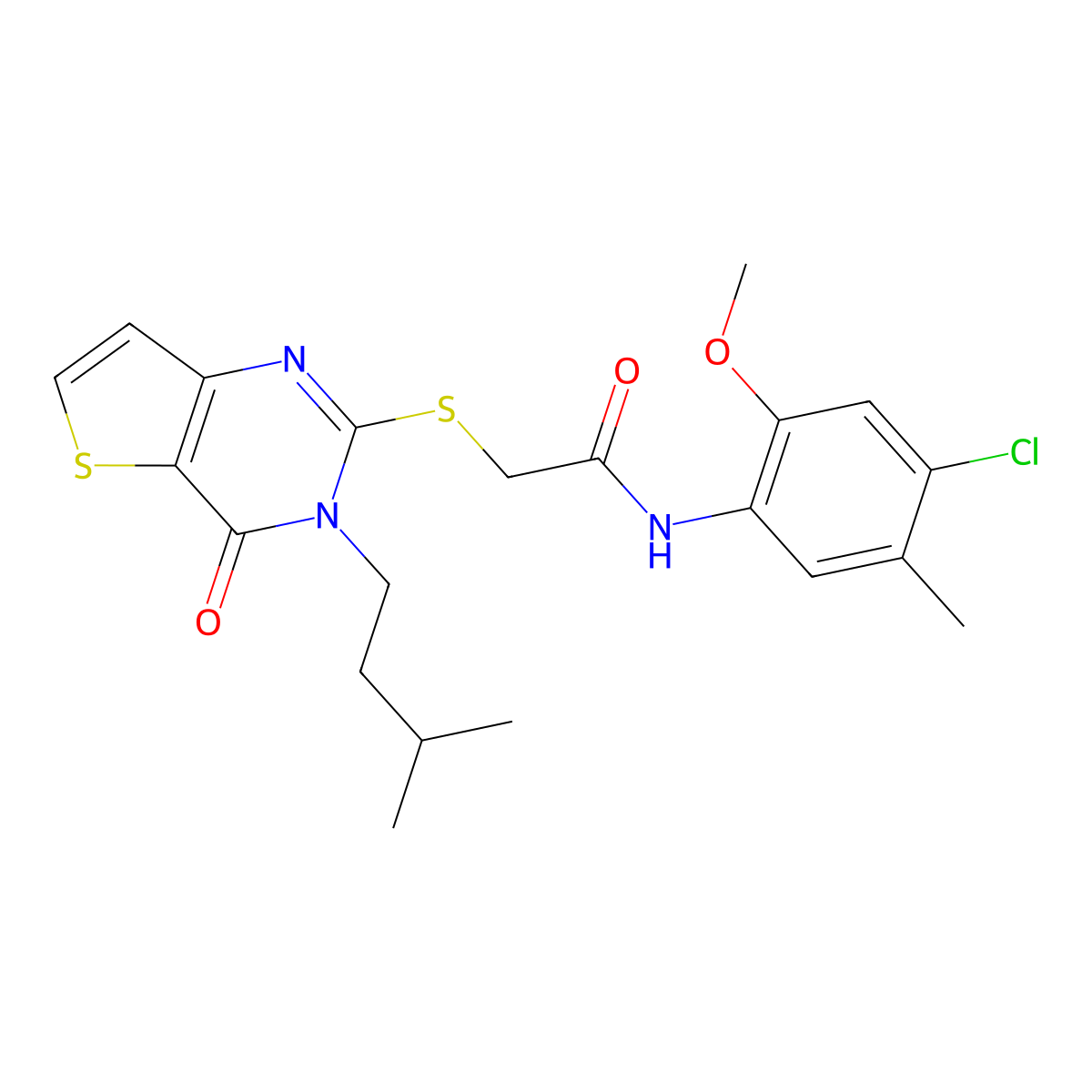 N-(4-chloro-2-methoxy-5-methylphenyl)-2-{[3-(3-methylbutyl)-4-oxo-3H,4H-thieno[3,2-d]pyrimidin-2-yl]sulfanyl}acetamide molecular structure, CAS 1260916-42-4