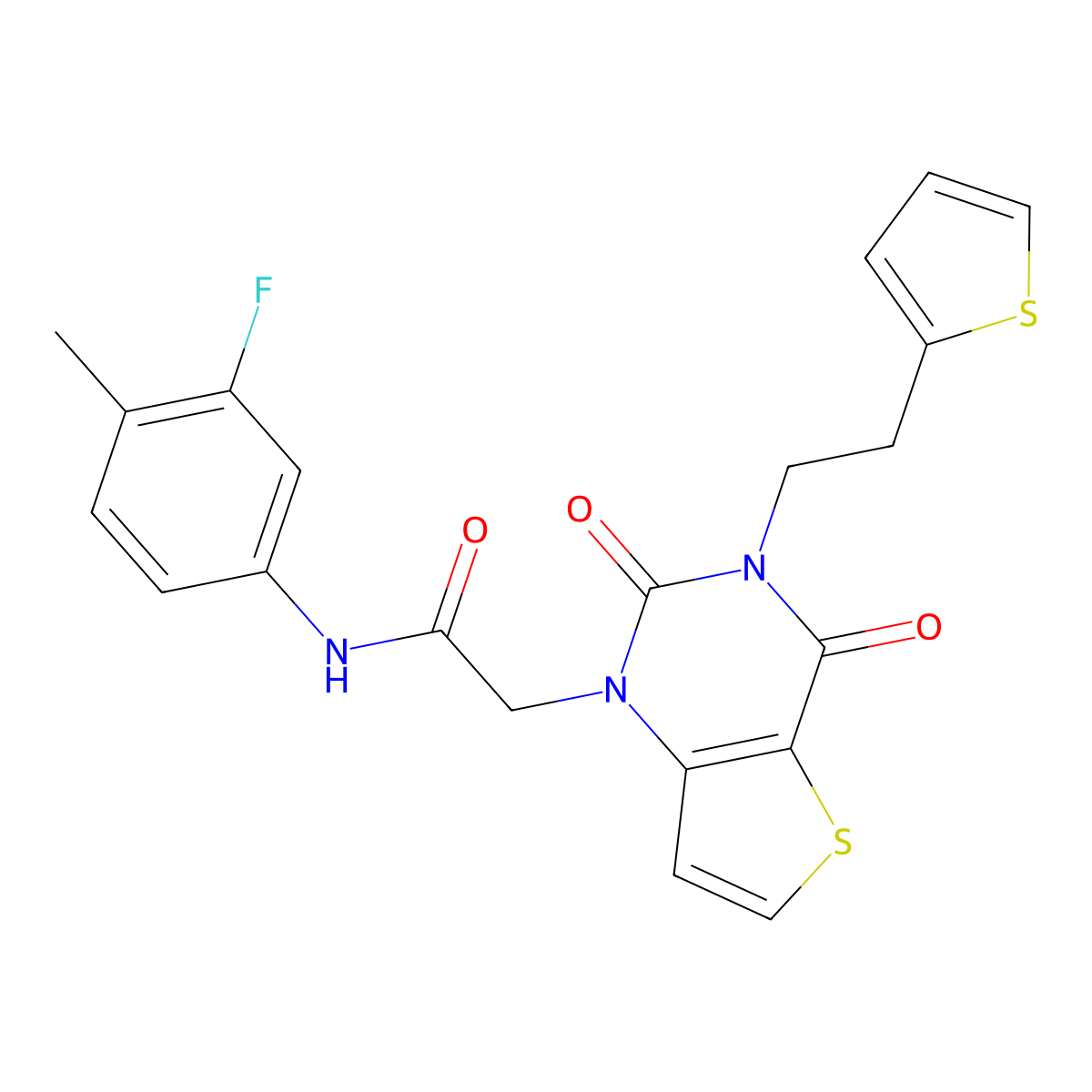 2-{2,4-dioxo-3-[2-(thiophen-2-yl)ethyl]-1H,2H,3H,4H-thieno[3,2-d]pyrimidin-1-yl}-N-(3-fluoro-4-methylphenyl)acetamide molecular structure, CAS 1260916-87-7