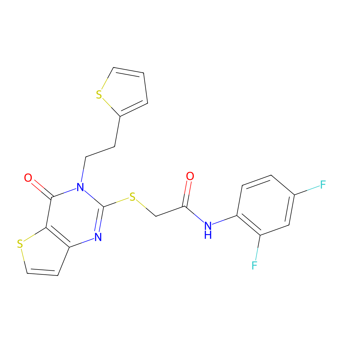 N-(2,4-difluorophenyl)-2-({4-oxo-3-[2-(thiophen-2-yl)ethyl]-3,4-dihydrothieno[3,2-d]pyrimidin-2-yl}sulfanyl)acetamide molecular structure, CAS 1260917-37-0