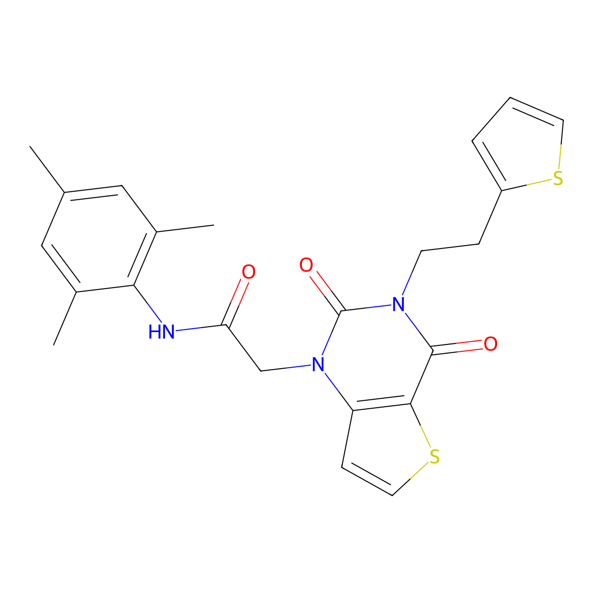2-{2,4-dioxo-3-[2-(thiophen-2-yl)ethyl]-3,4-dihydrothieno[3,2-d]pyrimidin-1(2H)-yl}-N-(2,4,6-trimethylphenyl)acetamide molecular structure, CAS 1260918-13-5