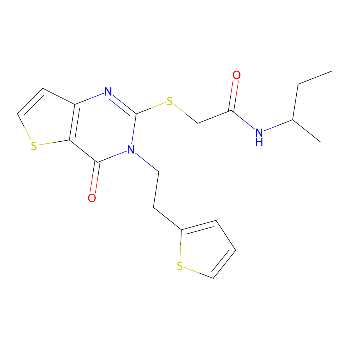N-(butan-2-yl)-2-({4-oxo-3-[2-(thiophen-2-yl)ethyl]-3,4-dihydrothieno[3,2-d]pyrimidin-2-yl}sulfanyl)acetamide molecular structure, CAS 1260918-19-1