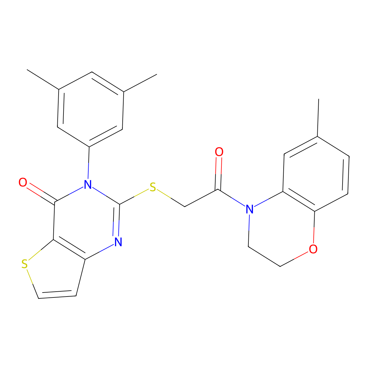 3-(3,5-dimethylphenyl)-2-{[2-(6-methyl-2,3-dihydro-4H-1,4-benzoxazin-4-yl)-2-oxoethyl]sulfanyl}thieno[3,2-d]pyrimidin-4(3H)-one molecular structure, CAS 1260918-32-8