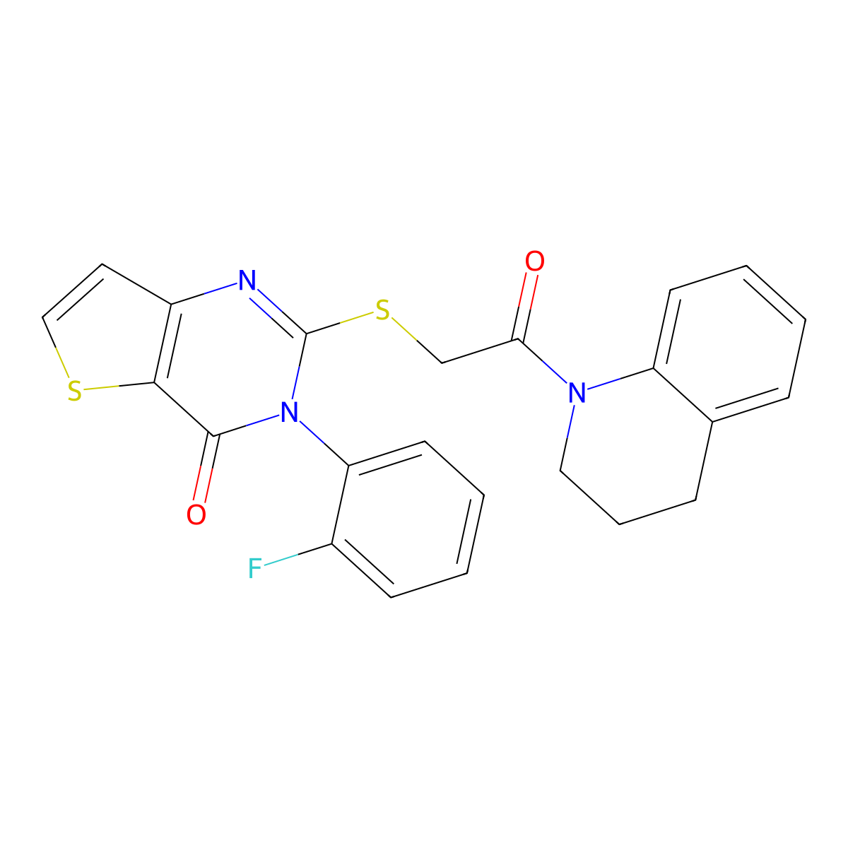 2-{[2-(3,4-dihydroquinolin-1(2H)-yl)-2-oxoethyl]sulfanyl}-3-(2-fluorophenyl)thieno[3,2-d]pyrimidin-4(3H)-one molecular structure, CAS 1260918-37-3