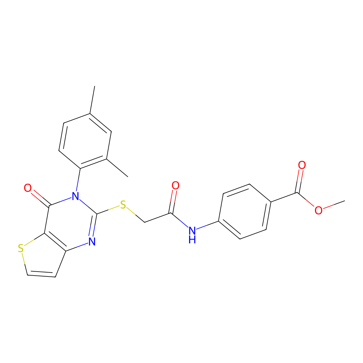 Methyl 4-[({[3-(2,4-dimethylphenyl)-4-oxo-3,4-dihydrothieno[3,2-d]pyrimidin-2-yl]sulfanyl}acetyl)amino]benzoate molecular structure, CAS 1260918-89-5